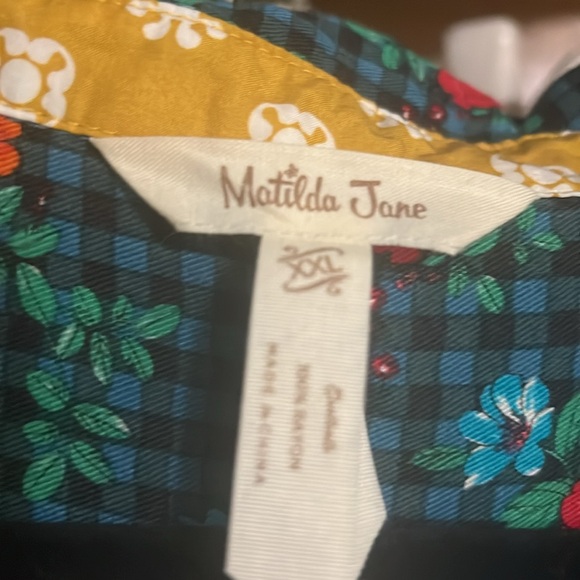 MATILDA JANE Blue/Red/Gold Fa La La Gingham Floral T-shirt Dress, Size XXL, GUC. - Picture 3 of 11